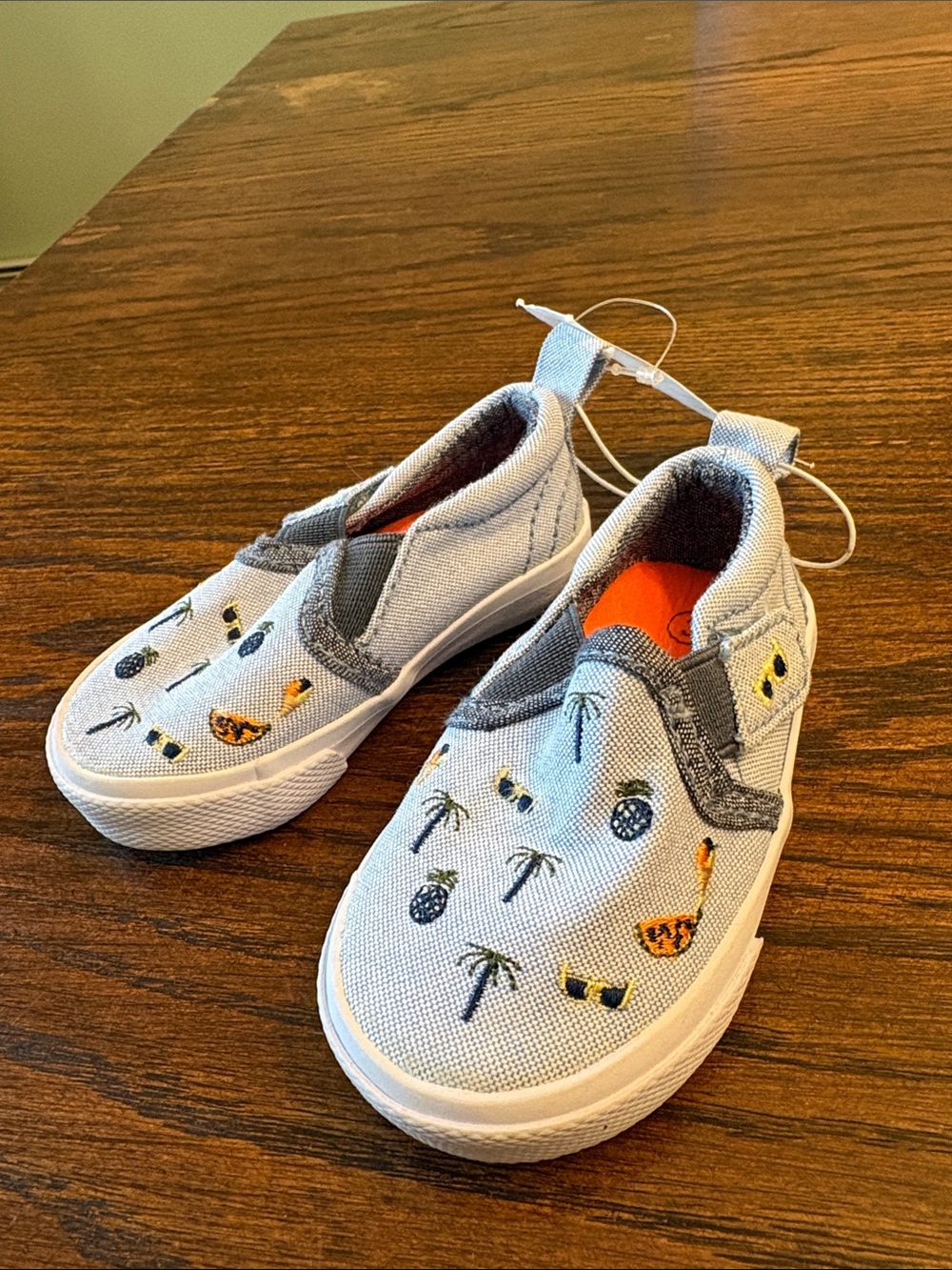 Kids Slip-On Canvas Sneakers with Tropical Embroidery - Light Gray Baby 3